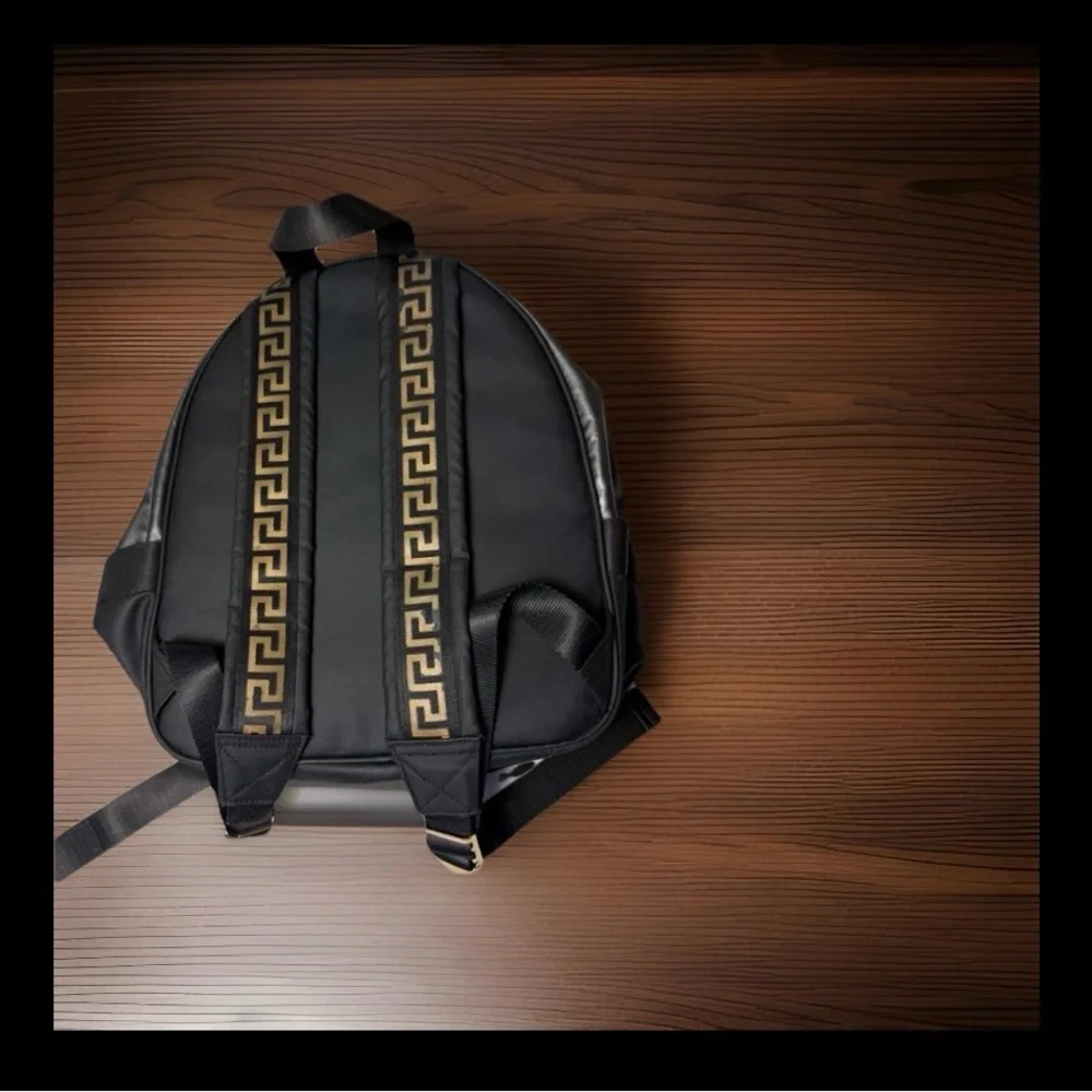 Versace Black Backpack with Gold-Zip Accent